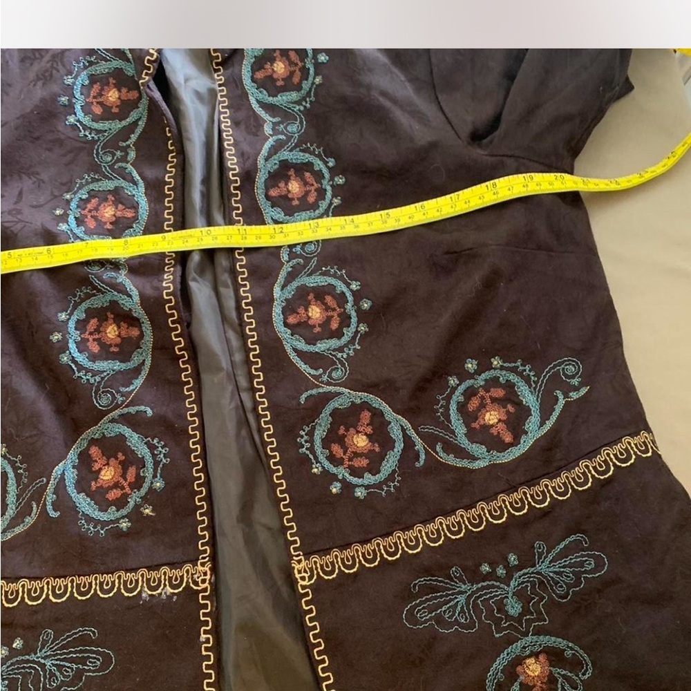 Boho Hippie Festival CottageColdwater Creek Brown Embroidered Jacket PM - Picture 3 of 7
